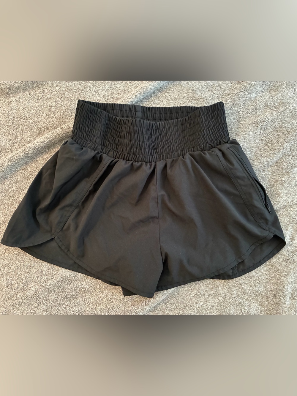 Black Women's Smocked Waist Athletic Shorts